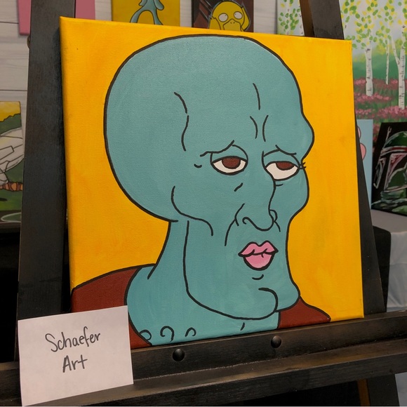 Squidward Handsome Face Painting - Fun Art Wall Decor - Picture 2 of 2